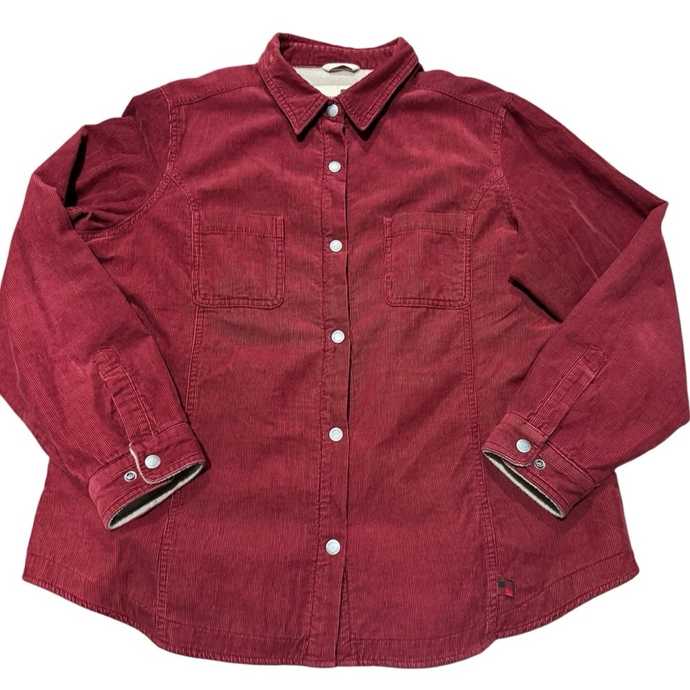 Woolrich Corduroy Button Down Shirt Jacket Fleece Sherpa Women’s Size XL Red